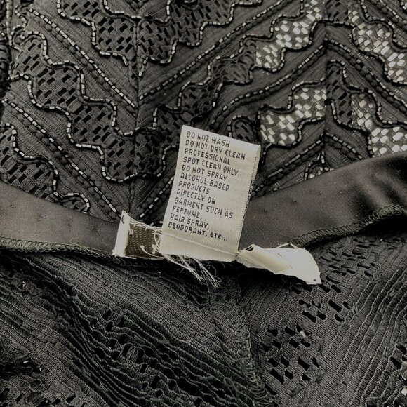 Bob Mackie Long Sleeve Black Open Front Lacy Beaded Evening Jacket Sz 8 - Picture 6 of 7